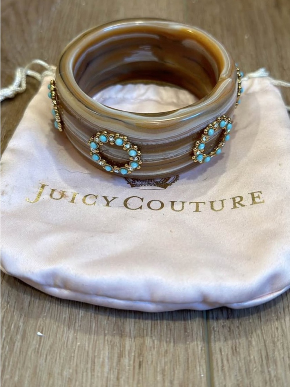 Juicy Couture Brown Marbled Resin Bracelet with Turquoise Accents
